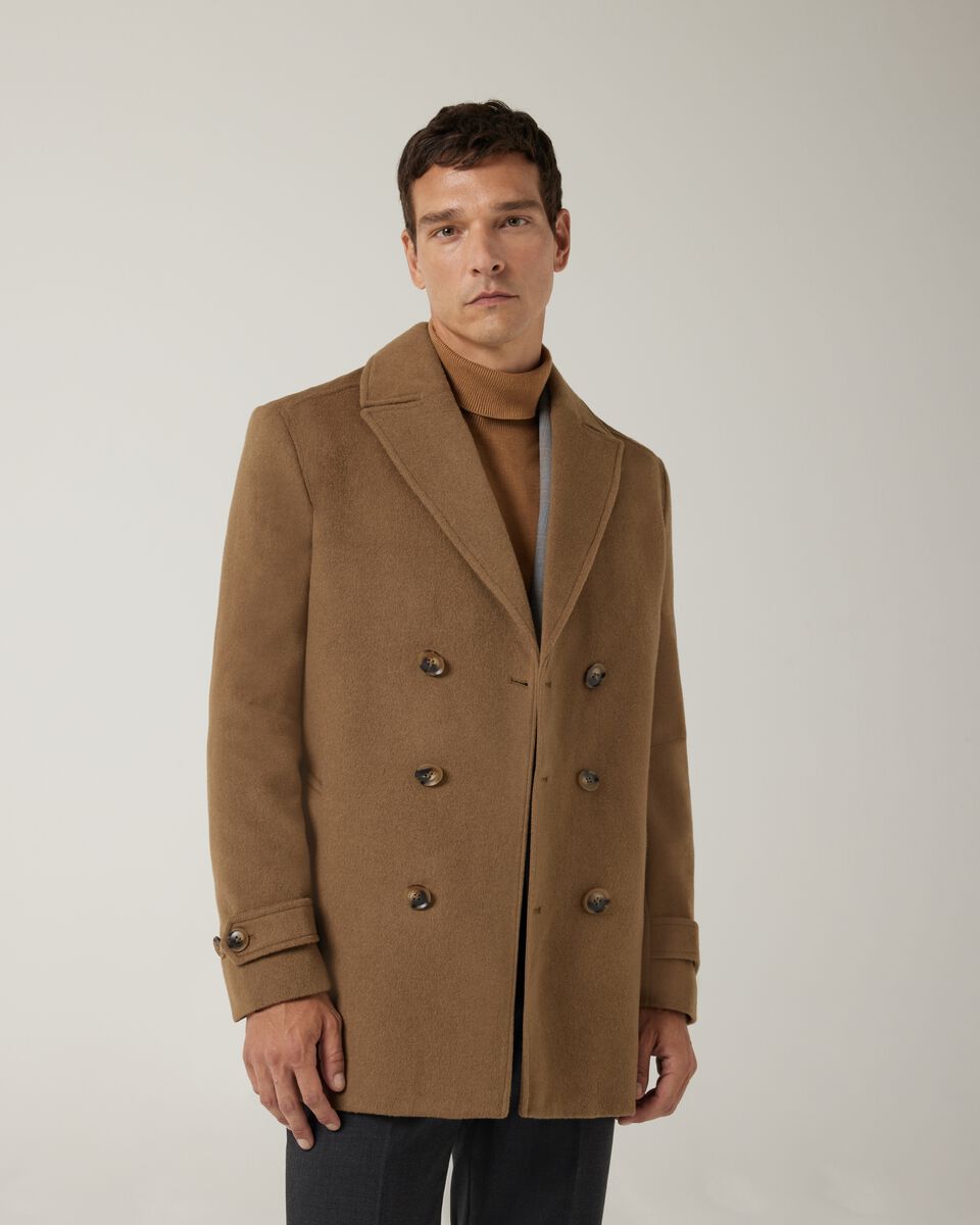 Relaxed fit double breasted peacoat, Taupe, hi-res